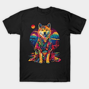 Akita Dog Kimono Japan Mountain Pop Art T-Shirt